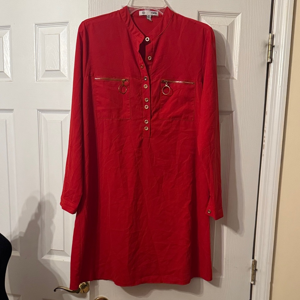 Red Long Sleeve Tunic Dress